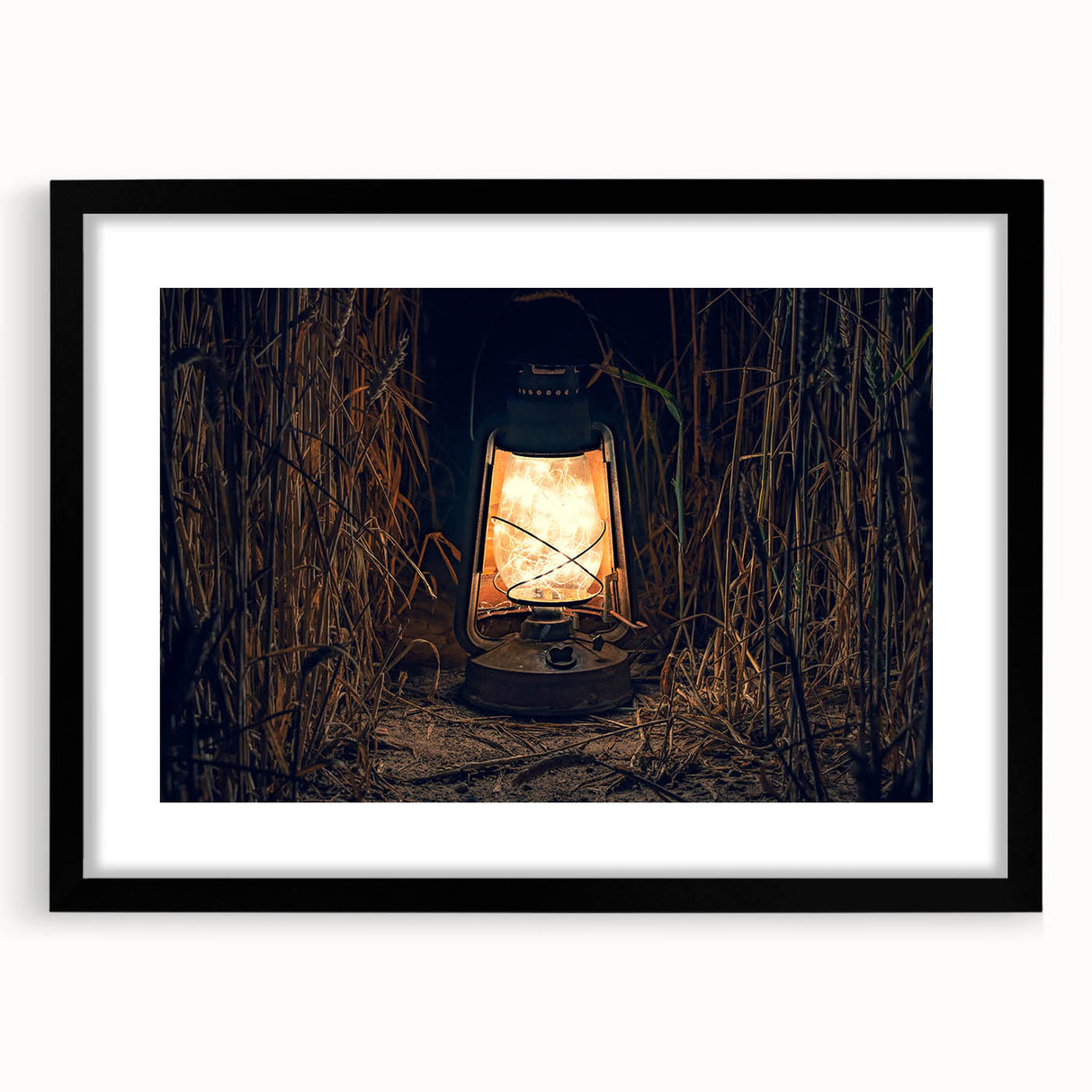 Extra large abstract art print depicting a colorful, textured European scenery, framed in black.