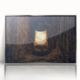 Large art print of a European scenery in Latvia, featuring a mid-century modernist style on silver-framed acrylic.