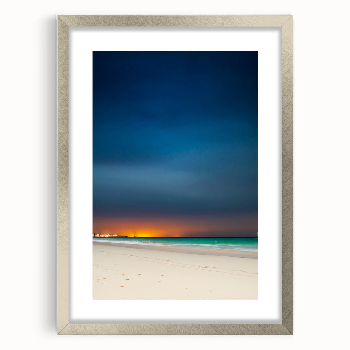 Textured abstract art print depicting the Yucatan scenery in muted earth tones, framed in silver, ideal for bedroom decor.
