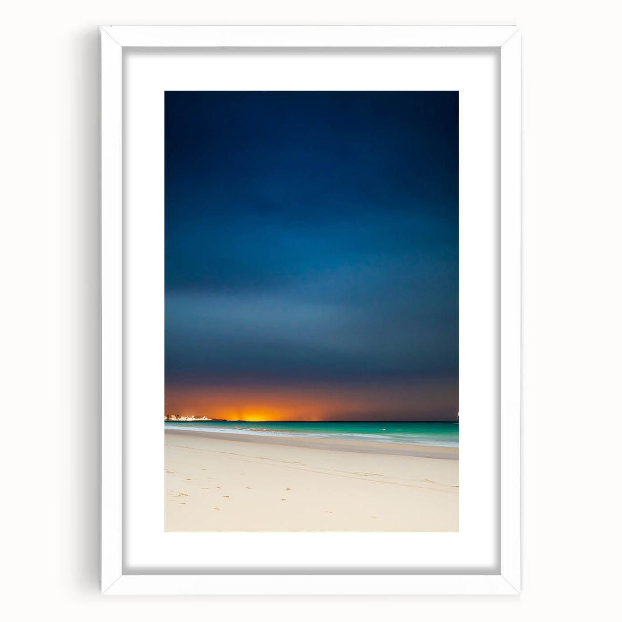 Abstract art print of Yucatán scenery in muted earth tones, framed with a white mat, suitable for dining room decor.