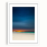 Abstract art print of Yucatán scenery in muted earth tones, framed with a white mat, suitable for dining room decor.