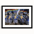 Extra large abstract art print of a textured, colorful Bolivian landscape on a framed black mat, ideal for living room decor.