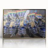 Framed acrylic print of a Bolivian landscape in mid-century modernist style, featuring earth tones.