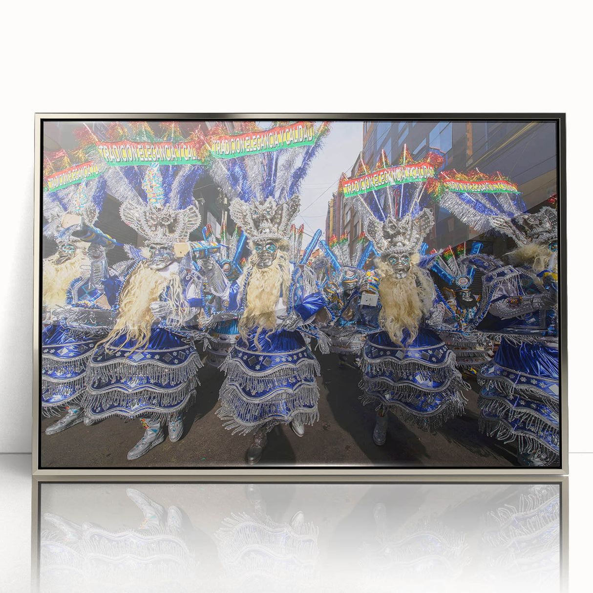 Mid-century modernist art of a Bolivian landscape, in muted earth tones on framed acrylic, suitable for nursery wall art.