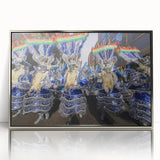 Mid-century modernist art of a Bolivian landscape, in muted earth tones on framed acrylic, suitable for nursery wall art.