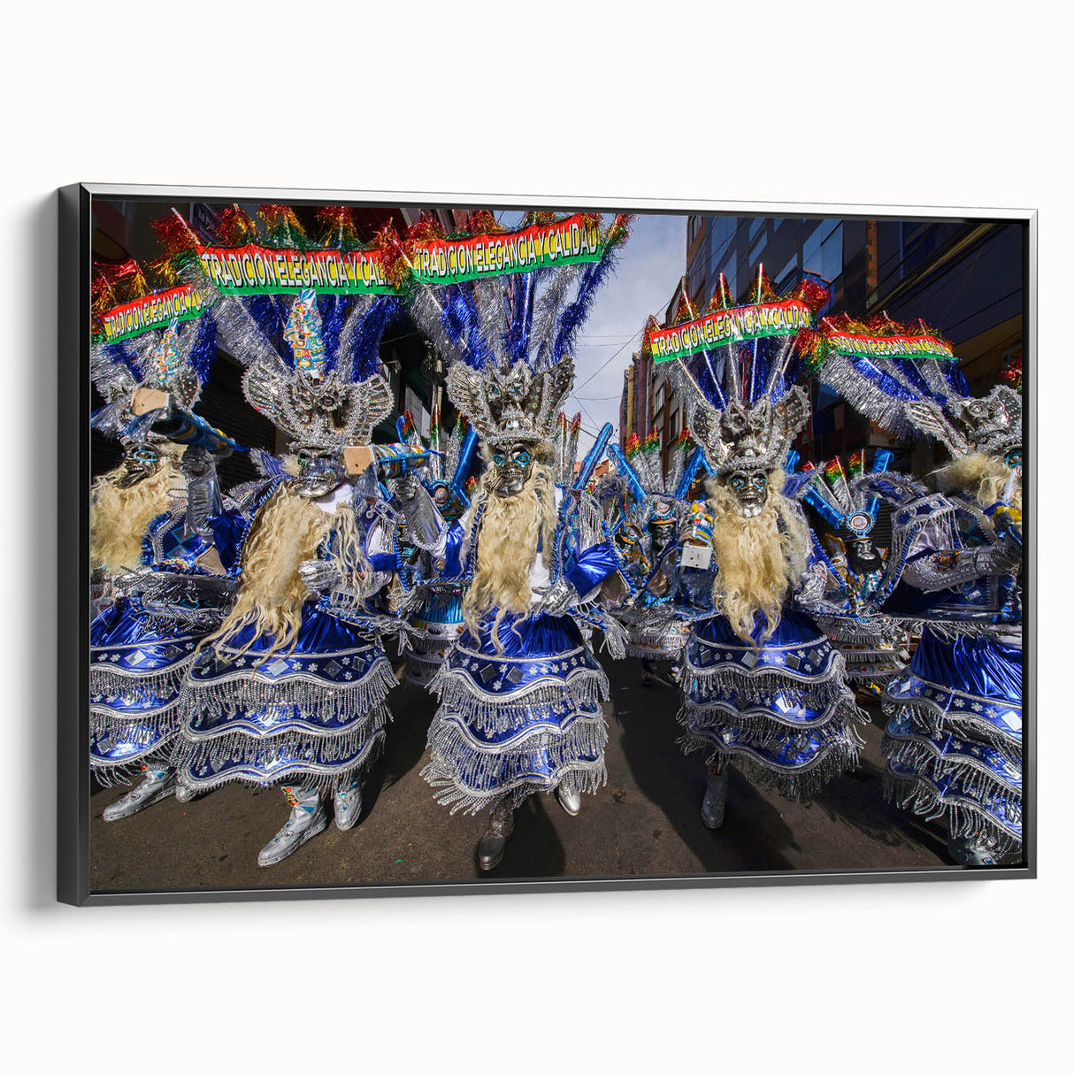Black and white framed canvas featuring a vintage-style landscape of Bolivia, ideal for bedroom wall decor.