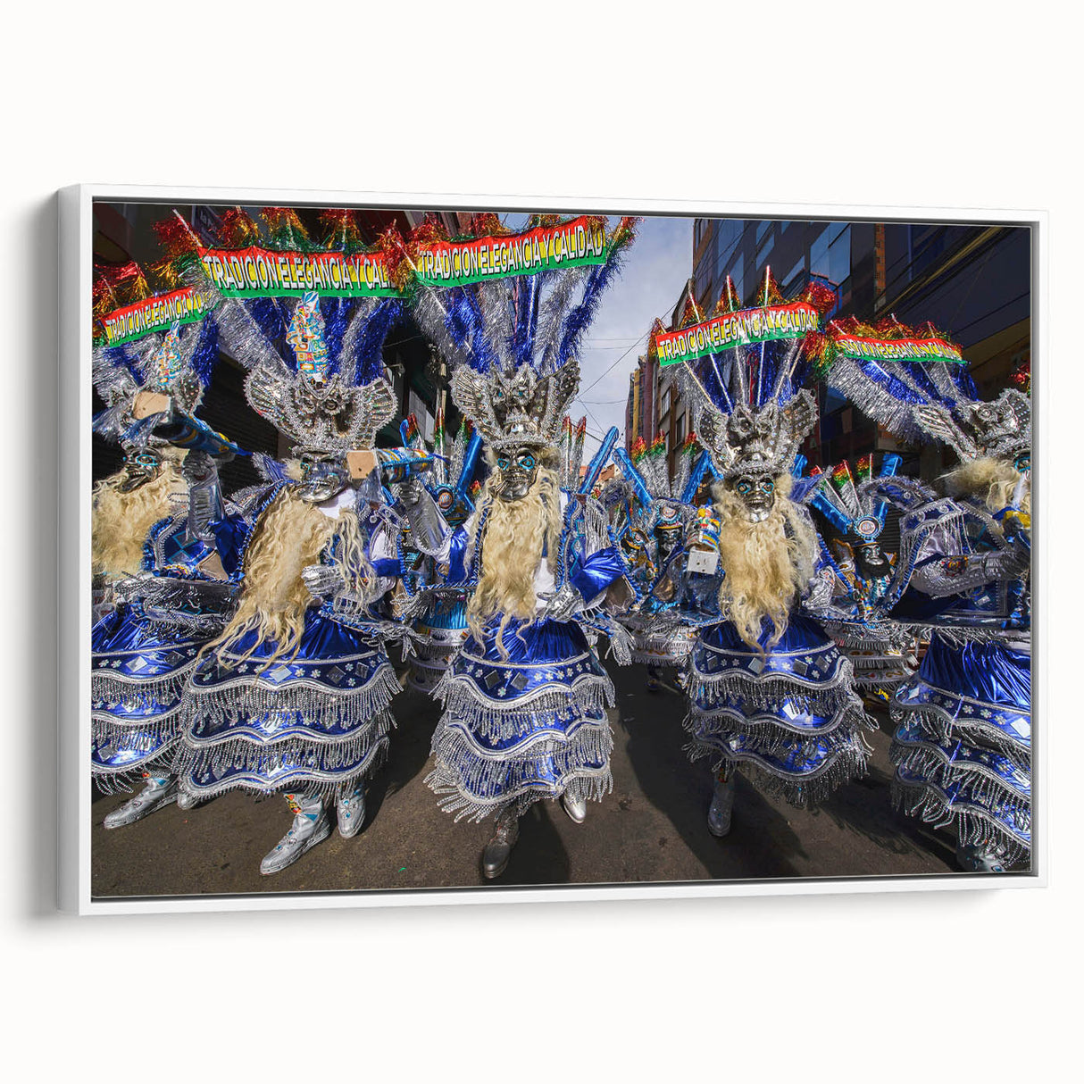 Vintage poster art of a Bolivian landscape on a framed canvas, featuring a colorful palette, ideal for living room decor.