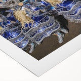 Art deco poster of a Bolivian landscape, featuring earthy tones on rolled canvas, suitable for dining room wall art.