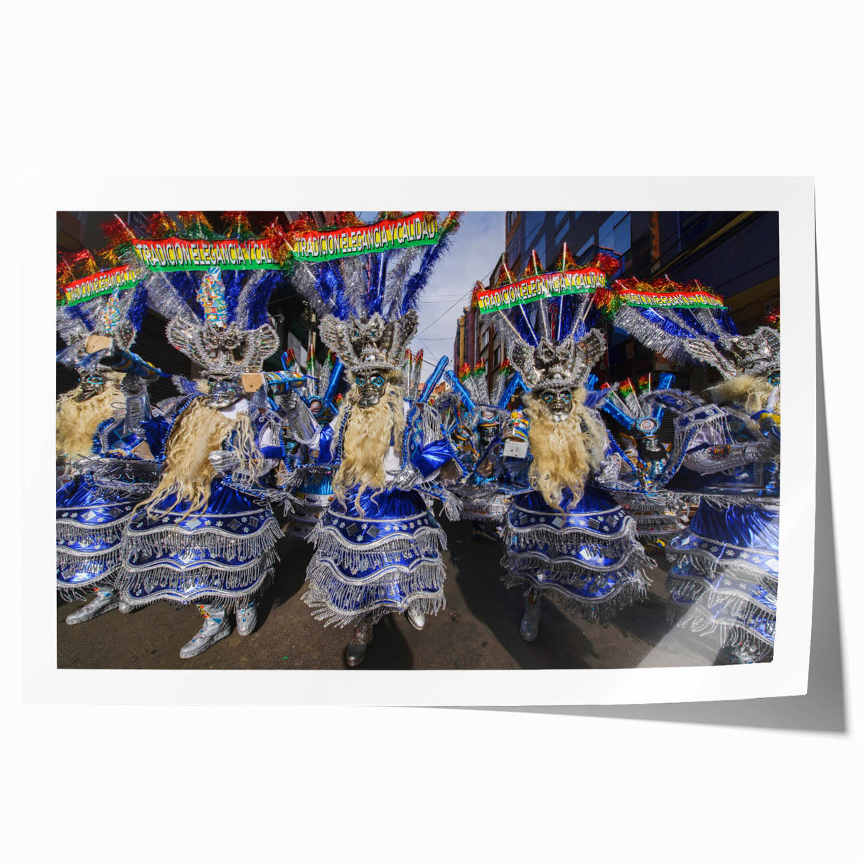 Rolled print of a Bolivian landscape featuring vibrant floral elements, ideal for art wall dining room decor.