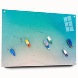Large abstract depiction of a South American scenery in vibrant hues on acrylic glass.