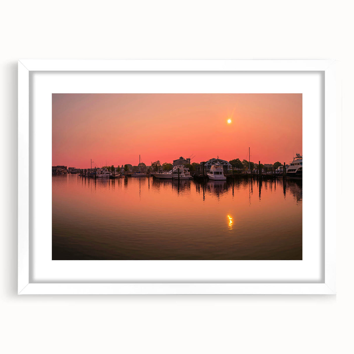 Abstract art print depicting a serene Connecticut landscape in soft blue and green tones, framed with a white mat.