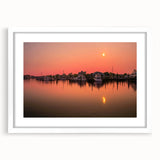 Abstract art print depicting a serene Connecticut landscape in soft blue and green tones, framed with a white mat.