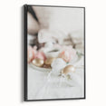 Black and white framed canvas featuring a vintage landscape painting of spring trees, ideal for bedroom decor.
