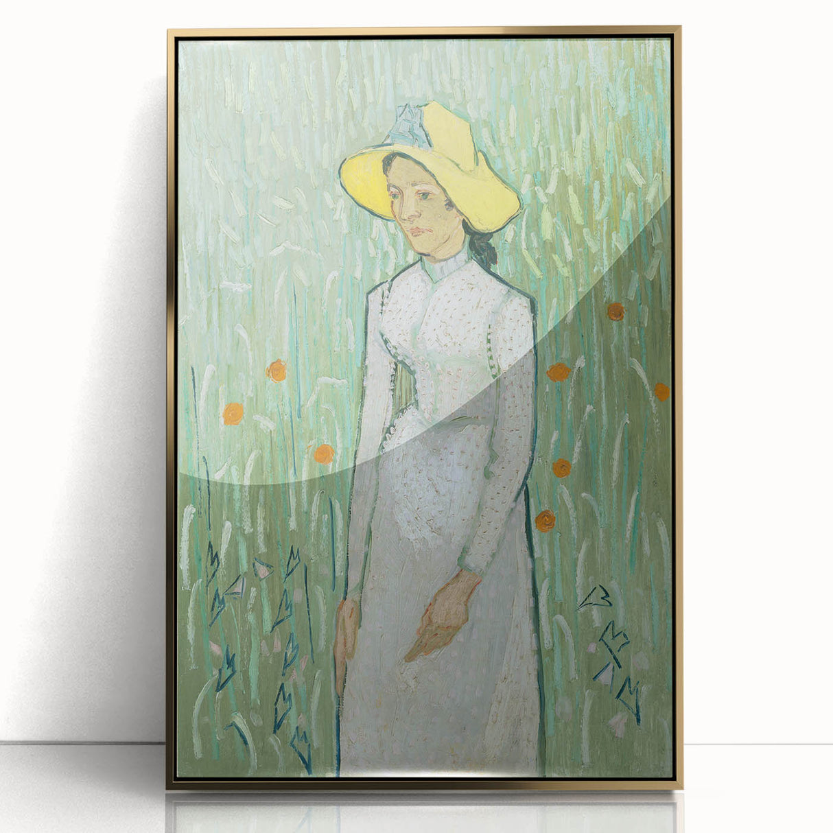 Art deco poster of Van Gogh's Starry Night in a gold frame, suitable for modern art wall decor in a nursery.