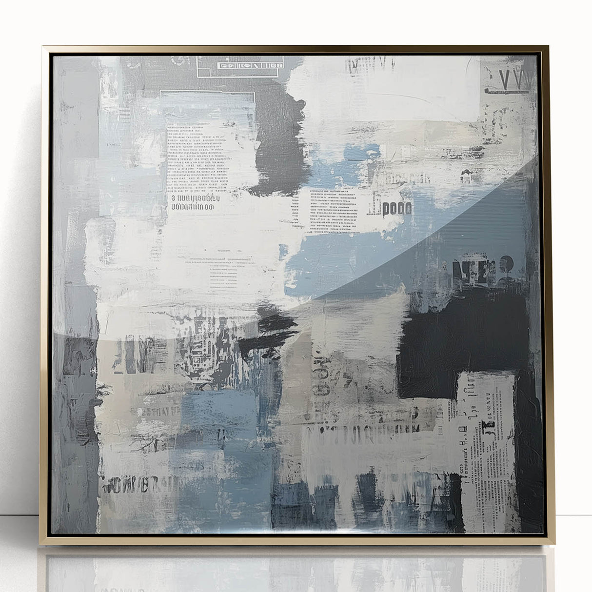 Geometric Abstract Wall Decor – Blue, Black & Urban Texture Collage