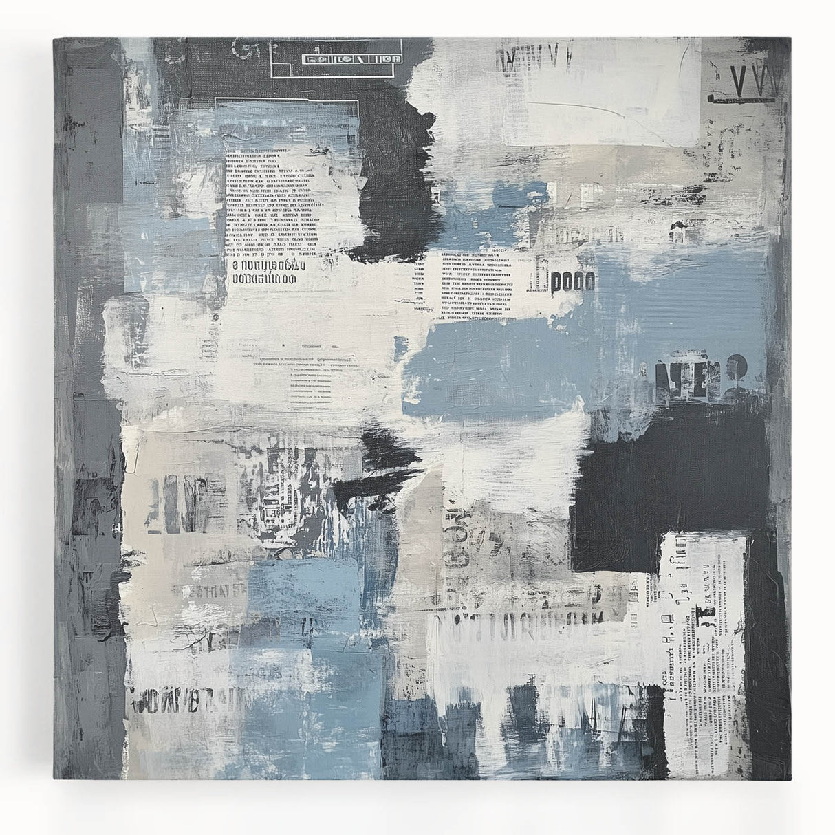 Geometric Abstract Wall Decor – Blue, Black & Urban Texture Collage