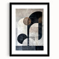 Abstract minimalist wall art in a black frame with a white mat, showcasing geometric shapes and soft colors, perfect for modern home decor.