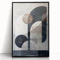 Framed abstract minimalist wall art in black acrylic featuring geometric shapes, perfect for modern home decor. Ideal for enhancing contemporary interior aesthetics.