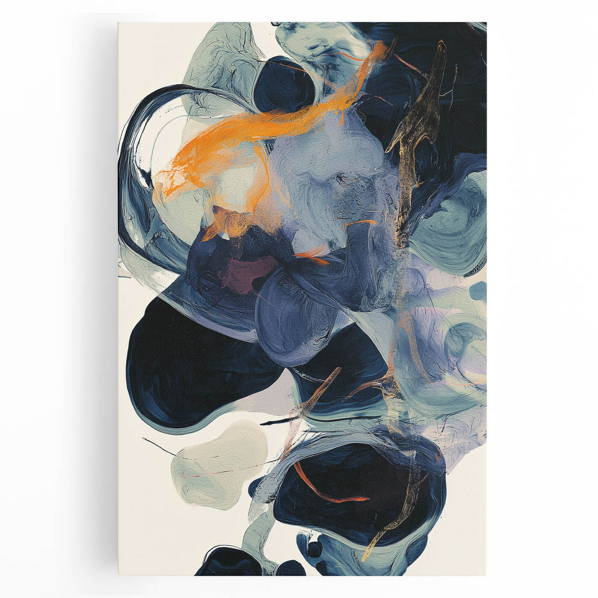 Contemporary Dining Art Pieces – Abstract Navy & Orange Print