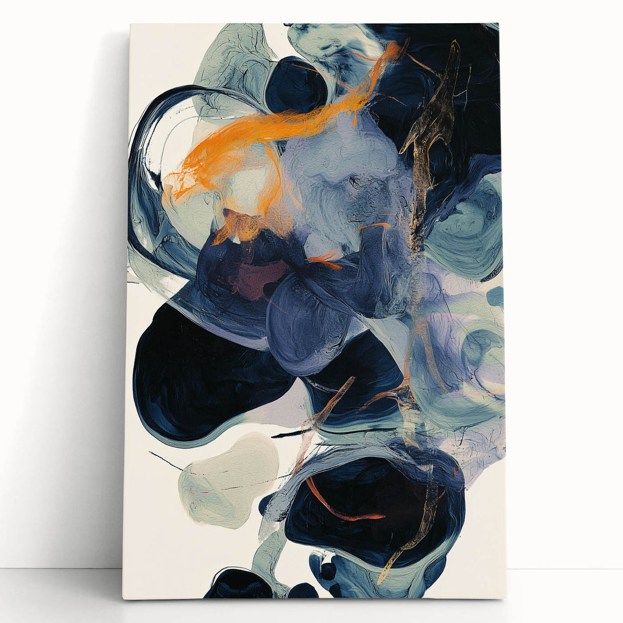 Contemporary Dining Art Pieces – Abstract Navy & Orange Print