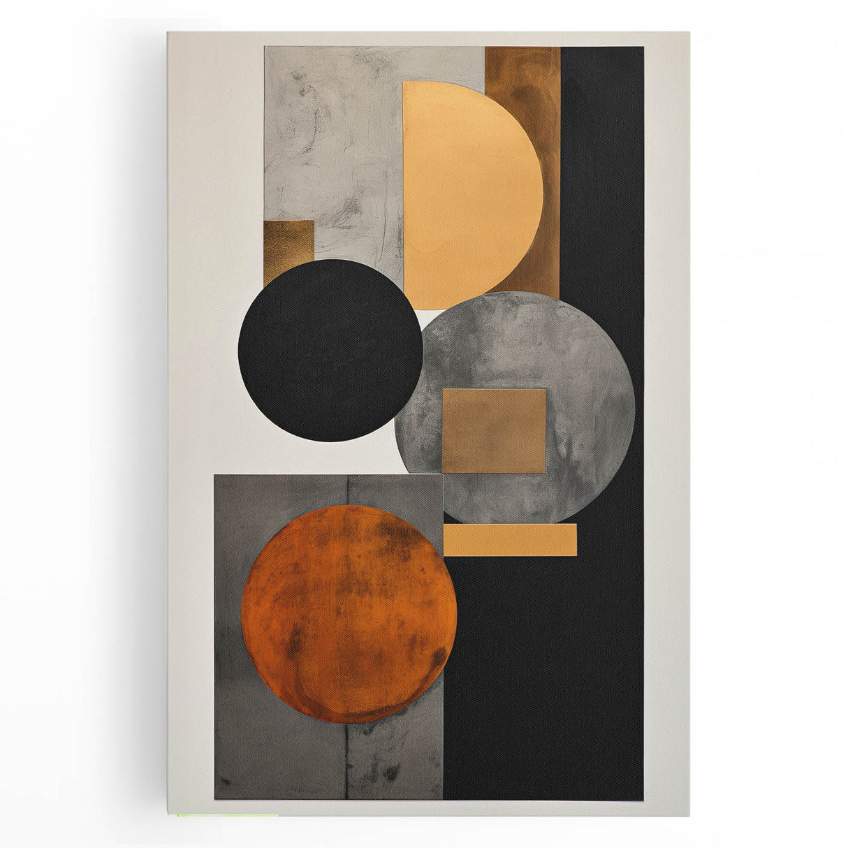 Abstract minimalist wall art design on stretched canvas, showcasing soft neutral tones and geometric shapes, perfect for modern home decor and artistic expression.