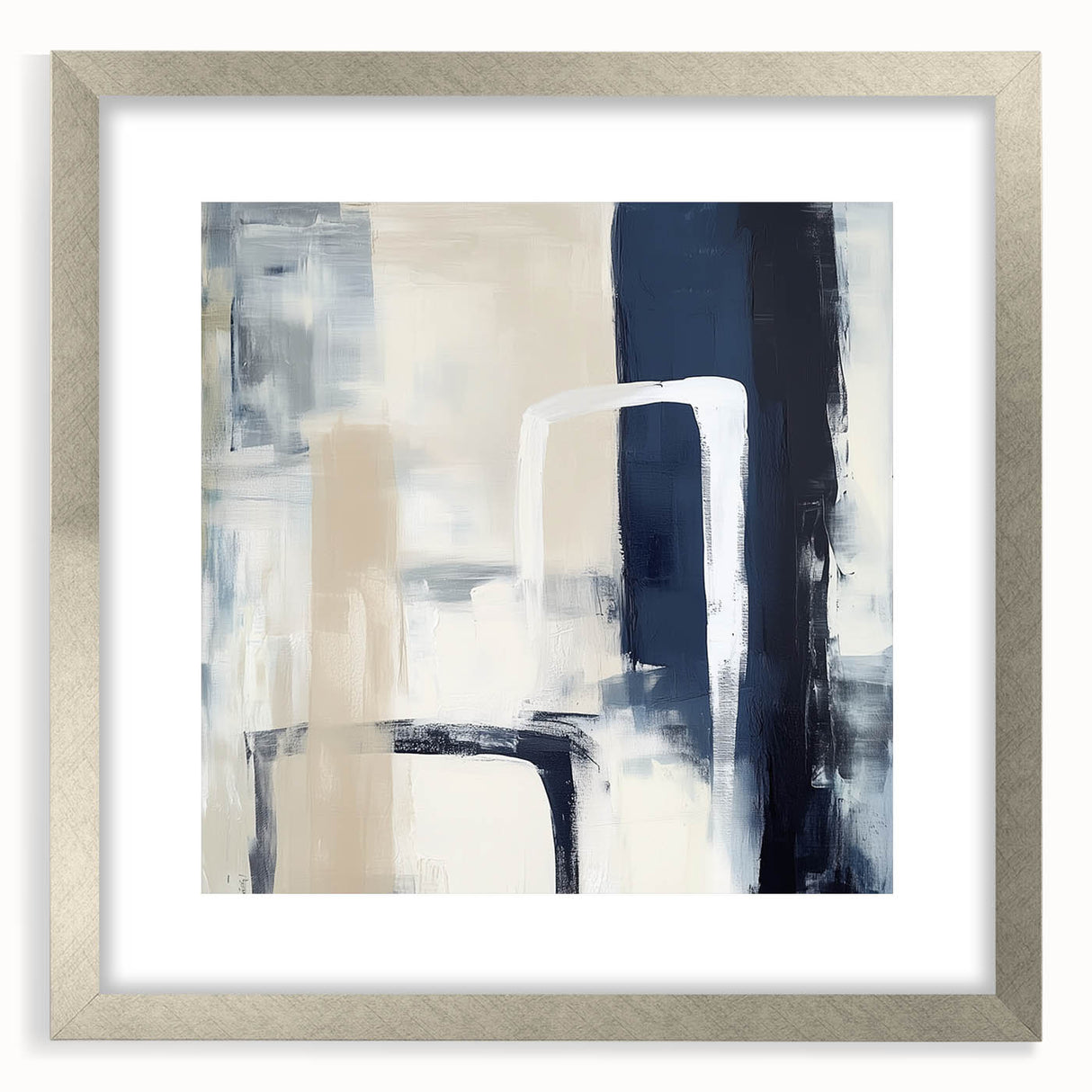 Colorful Abstract Wall Art – Navy, Beige & White Layered Strokes