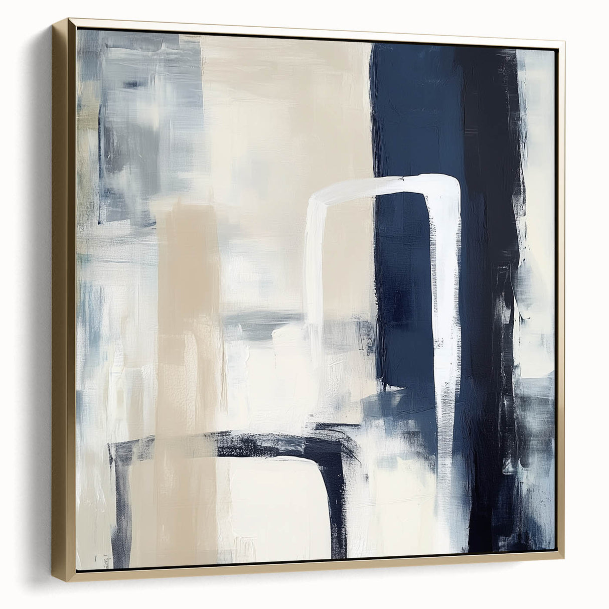 Colorful Abstract Wall Art – Navy, Beige & White Layered Strokes