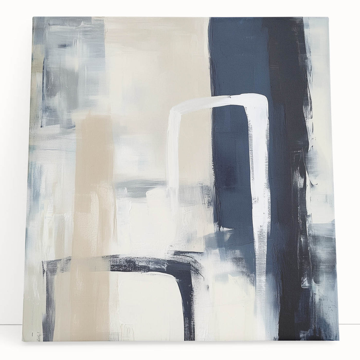 Colorful Abstract Wall Art – Navy, Beige & White Layered Strokes