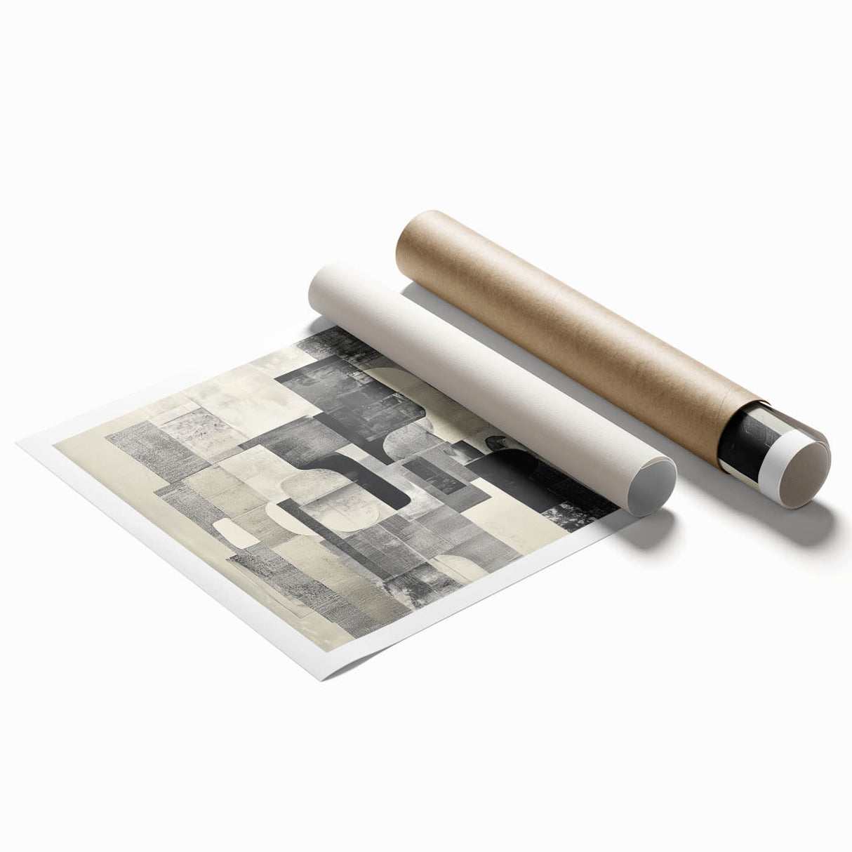 Abstract Art Prints – Black & White Textured Block Composition