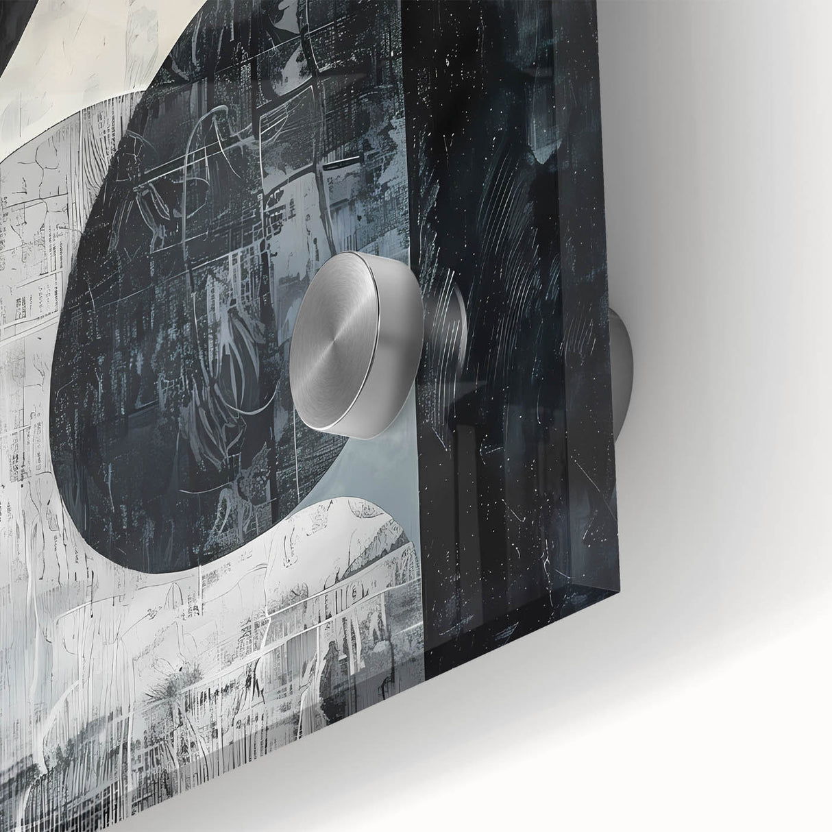 Close-up of abstract minimalist wall art design featuring smooth acrylic glass with soft pastel colors and geometric shapes, perfect for modern home decor.