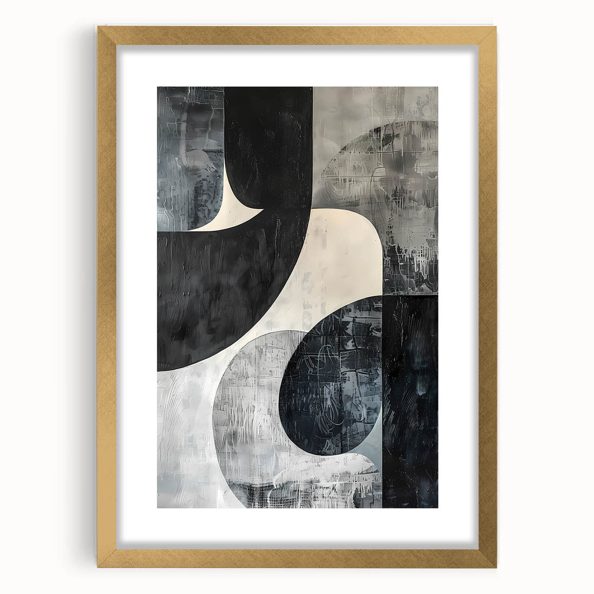 Abstract minimalist wall art framed with a gold mat, showcasing a sleek design perfect for modern decor. Ideal for enhancing contemporary interiors and art collections.