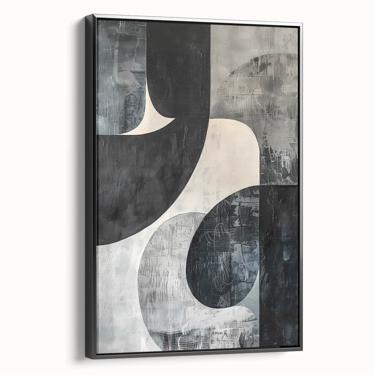Framed minimalist abstract wall art displayed in black, showcasing a sleek side view. Perfect for contemporary decor and enhancing modern interiors.