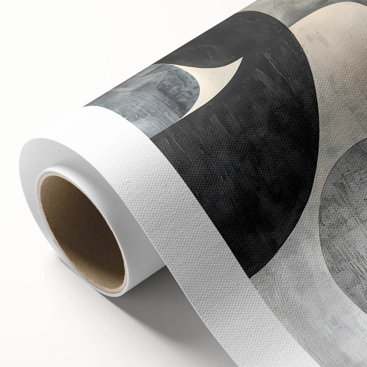 Abstract minimalist wall art on rolled canvas, showcasing soft pastel colors and geometric shapes, ideal for modern home decor. Packaged securely in a protective cardboard tube, this artwork adds a contemporary touch to any interior space.