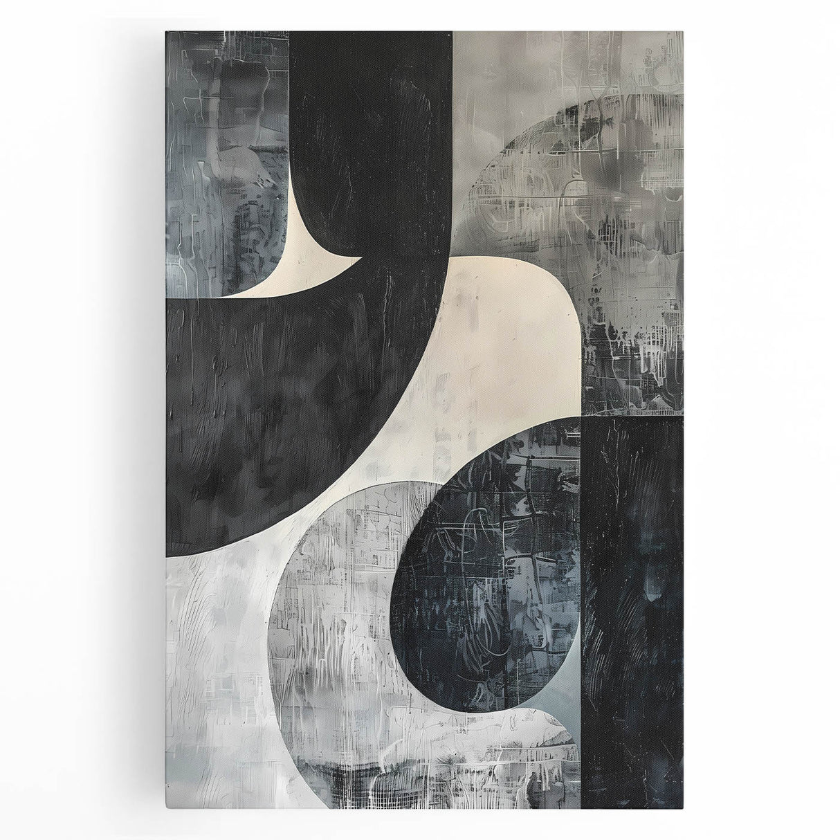 Abstract minimalist wall art on stretched canvas showcasing a blend of soft pastel colors and geometric shapes, ideal for modern home decor.