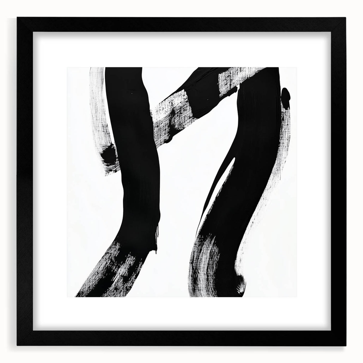Modern Abstract Wall Art – Bold Black Brushstroke on White Canvas
