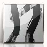 Modern Abstract Wall Art – Bold Black Brushstroke on White Canvas