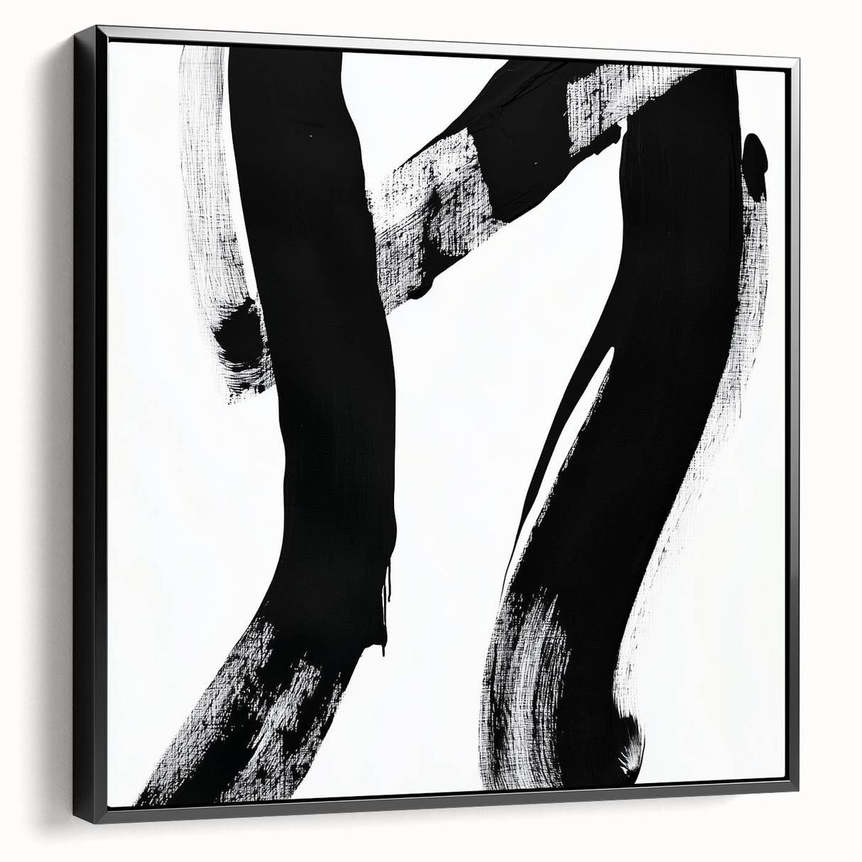 Modern Abstract Wall Art – Bold Black Brushstroke on White Canvas
