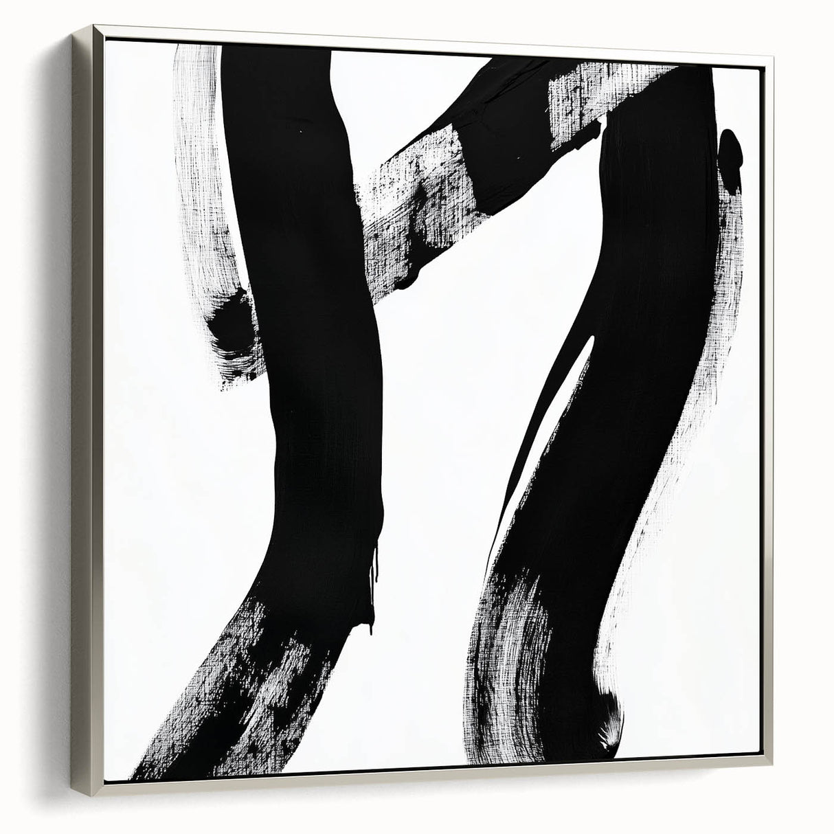 Modern Abstract Wall Art – Bold Black Brushstroke on White Canvas