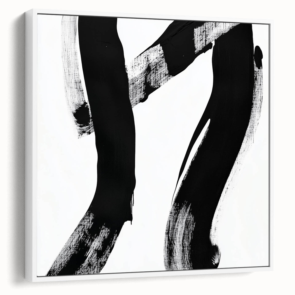 Modern Abstract Wall Art – Bold Black Brushstroke on White Canvas