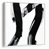 Modern Abstract Wall Art – Bold Black Brushstroke on White Canvas