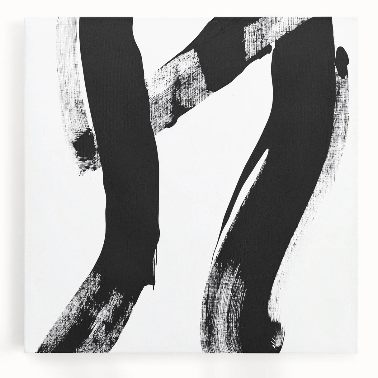 Modern Abstract Wall Art – Bold Black Brushstroke on White Canvas