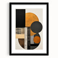 Abstract minimalist wall art framed in black with a white mat, showcasing geometric shapes and soft color gradients, perfect for modern home decor.