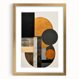 Abstract minimalist wall art framed in gold, showcasing soft pastel colors and geometric shapes, perfect for modern home decor or gallery display.
