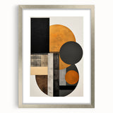 Abstract minimalist wall art framed in silver with a mat, showcasing geometric patterns in muted tones, perfect for modern home decor.