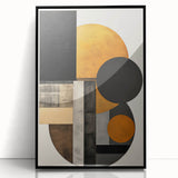 Framed abstract minimalist wall art featuring bold black shapes on a white background, designed to enhance modern decor and add artistic flair to any space.