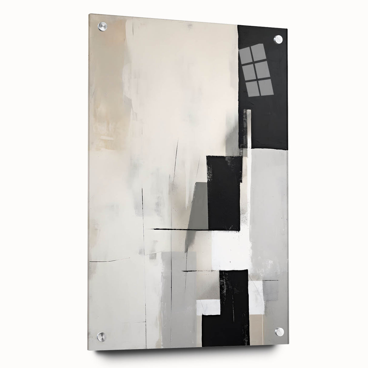 Abstract minimalist wall art print featuring vibrant colors and geometric shapes, designed for modern decor, displayed on acrylic glass for a sleek finish.