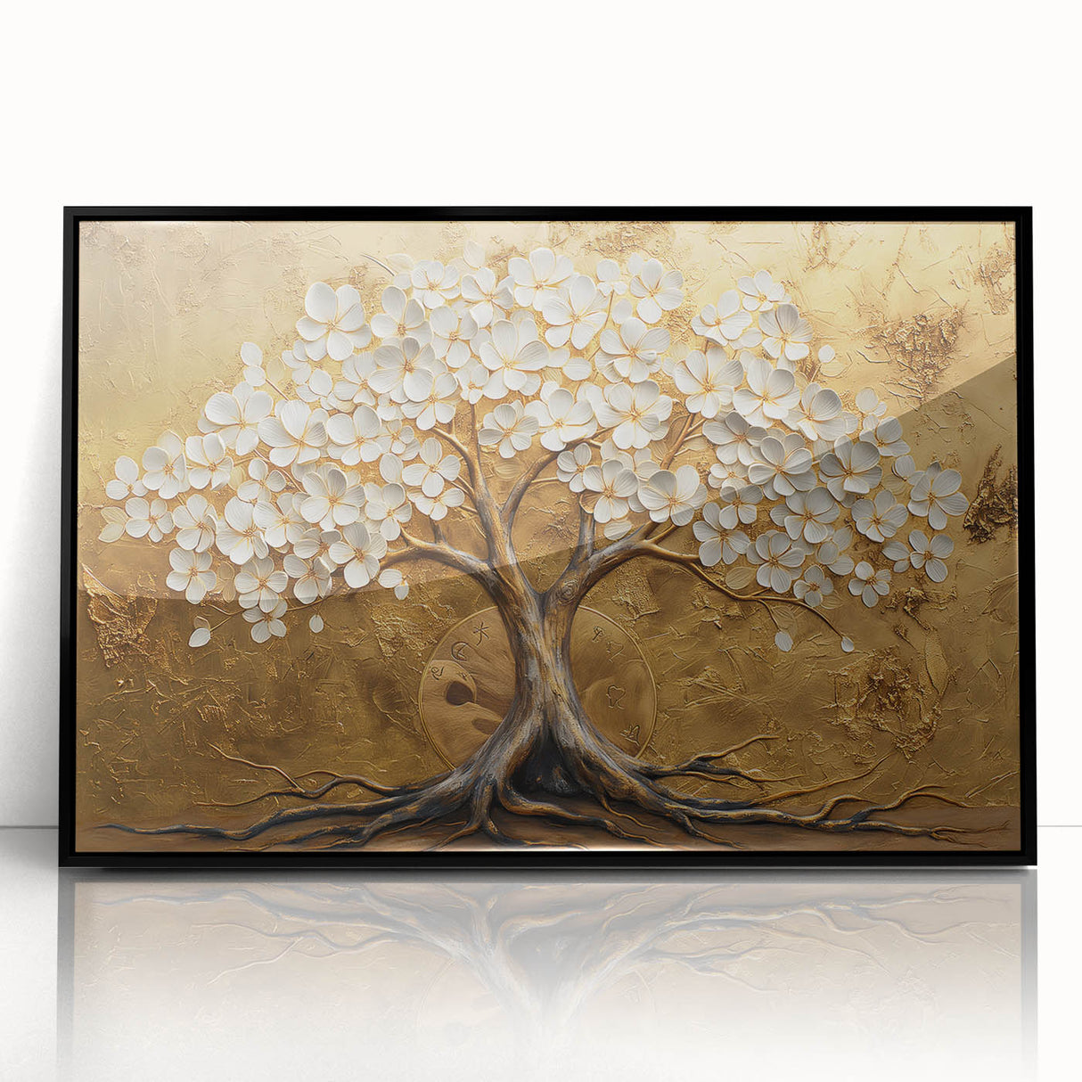 Golden Tree of Life Wall Art – Elegant Floral Canvas for Living Room