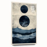 Abstract minimalist wall art displayed in a side view, showcasing acrylic glass frame with sleek design and no visible pins, perfect for modern decor.