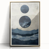 Framed abstract minimalist wall art featuring a gold and white design, elegantly displayed with an acrylic front, perfect for modern home decor.