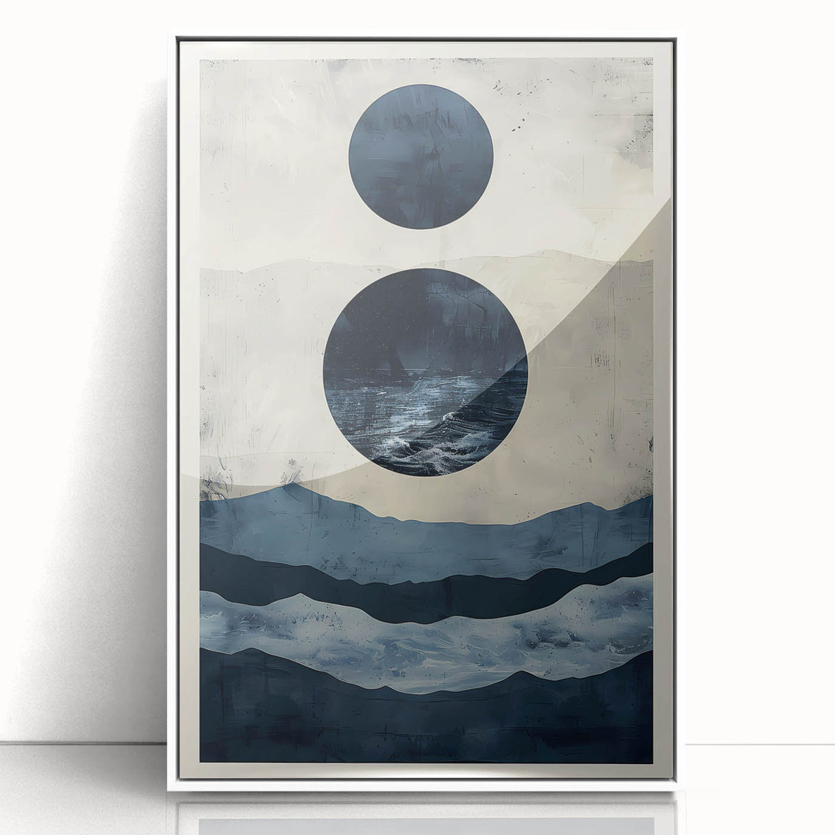 Framed abstract minimalist wall art in white acrylic, showcasing a sleek design with soft curves, ideal for modern home decor. Perfect for enhancing contemporary interiors.